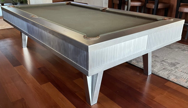 Venice Pool Table By Mitchell Billiards 8FT Oversized W/Matching Wall Rack - Stainless Steel