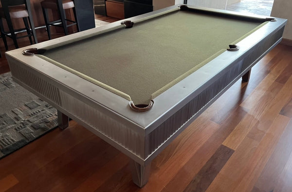 Venice Pool Table By Mitchell Billiards 8FT Oversized W/Matching Wall Rack - Stainless Steel