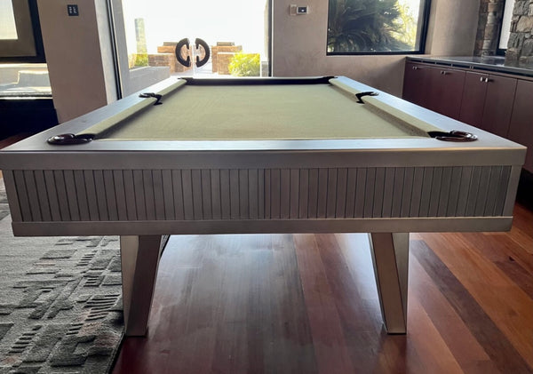 Venice Pool Table By Mitchell Billiards 8FT Oversized W/Matching Wall Rack - Stainless Steel